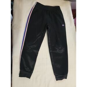 Champion Athleticwear Boys Jogger Pants Black Pockets sz 7/8 Red White Stripe